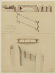 216183 Plattegronden, opstanden en doorsneden van de bestaande houten brug en van het ontwerp voor een stenen brug over ...